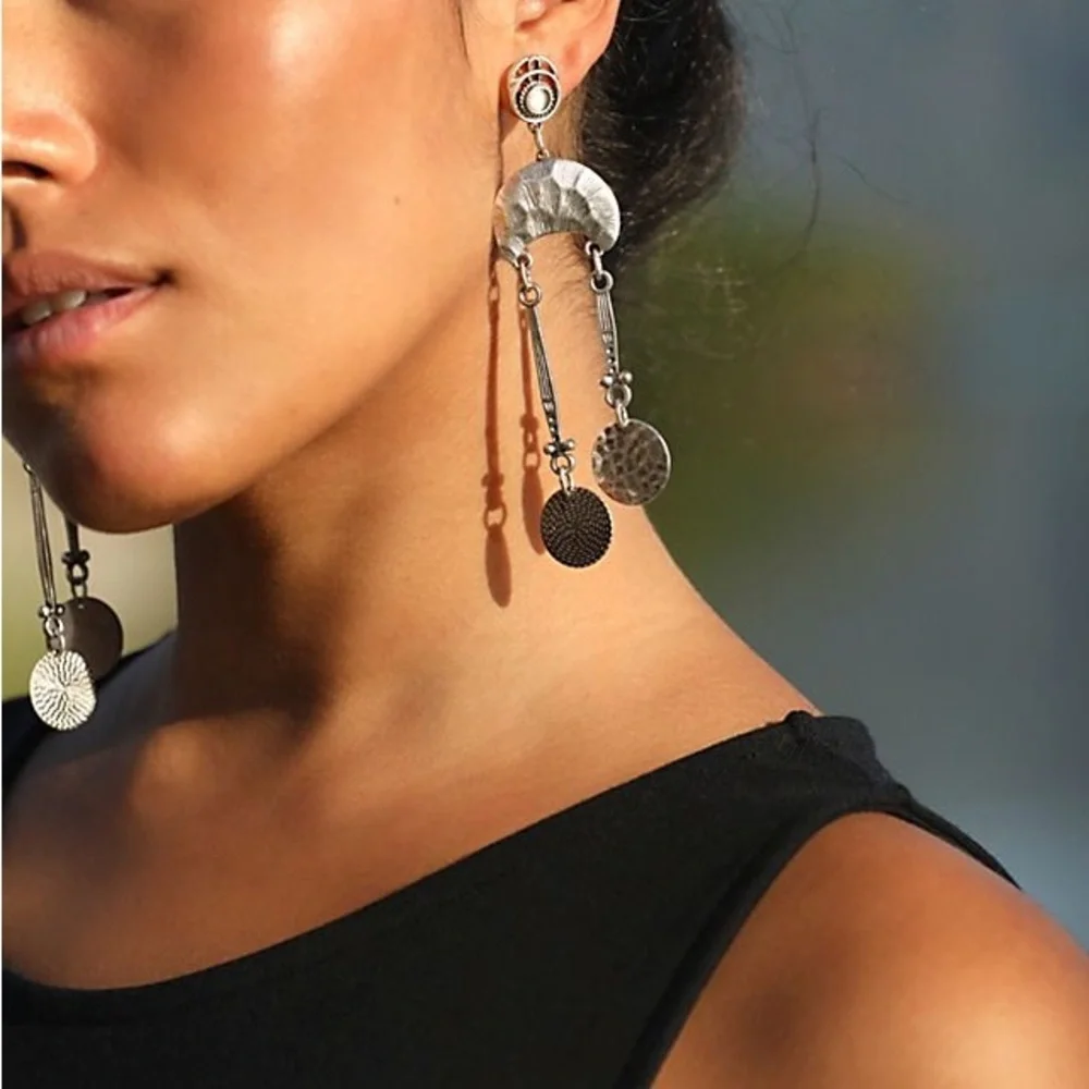 Free People Silver-Tone Textured Dangle Earrings